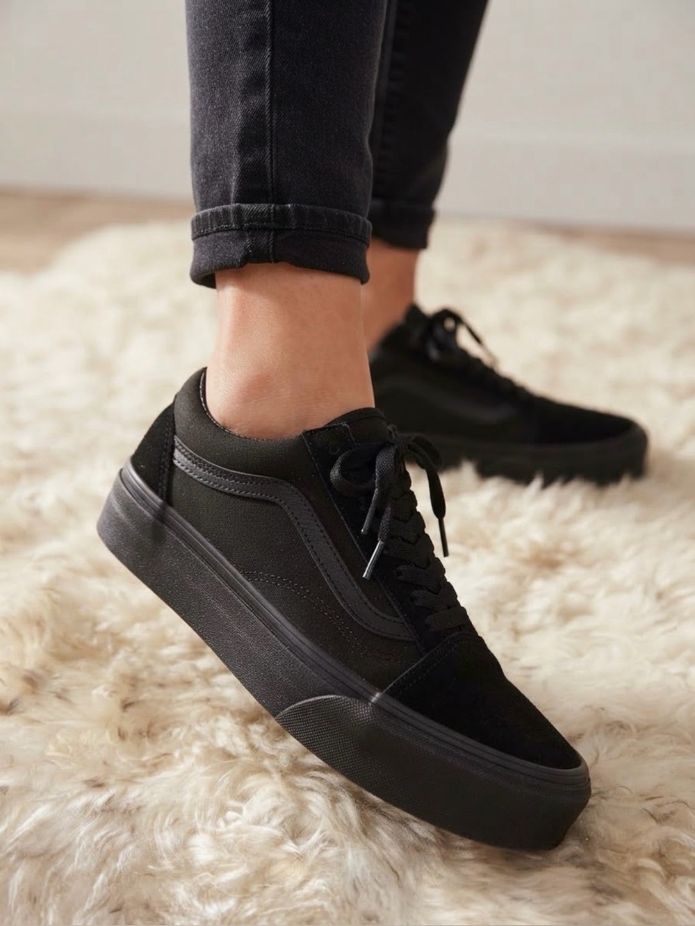 New Vans Old Skool Stackform Skate Shoe triple Black premium womens 10.5 mens 9